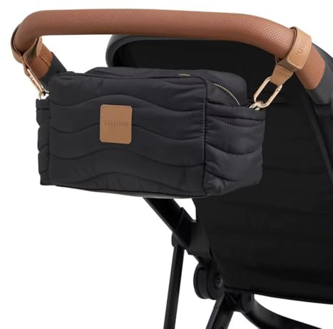 Hallie Stroller Bag, Quilted Waterproof Crossbody Nappy Bag Stroller Accessory Organiser Pram Caddy Hanging Stroller Organizer Bag (Black)