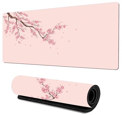 Elvielsl Gaming Mouse Pad, 800x300x3mm XL Gaming Mouse Mat Non-Slip Japanese Cherry Blossom Extended Large Mouse Mat Desk Pad with Stitched Edges Desk Mat for Keyboard and Mouse (Pink-2, 800*300*3mm)