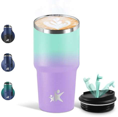 Motswedi Termos Caffè 600 ML, Tazza termica Riutilizzabili Prova di Perdite, Bicchiere Termico, Acciaio Inox 304, Travel Mug per Caffè Caldo e Freddo, Latte e Tè - Turchese & Lilla chiaro