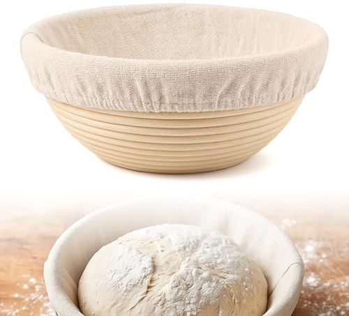 Round Banneton Proofing Basket, 23cm/9 Linen Liner Wood Pulp Sourdough | Wood Pulp Linen, Bread Proving Basket for Home Artisan Baking Beginners and Professional Bakers
