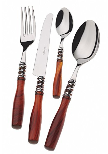 BUGATTI COUVERTS DE TABLE 24 PIECES ACIER MASSIF INOX 18/10 ALADDIN NACRE MANCHE TORTUE BAGUE CROMEE