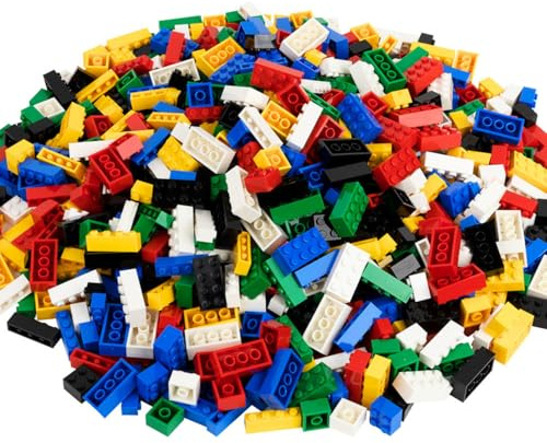 Q-Bricks Kreativ-Bauset mit klassischen Bausteinen – 1000 Teile - 2,2 kg | 3 Formen: 1x4, 2x2, 2x4 | 6 Farben | Kompatibel mit großen Baukasten-Marken | Hergestellt in der EU (Basic Farben)