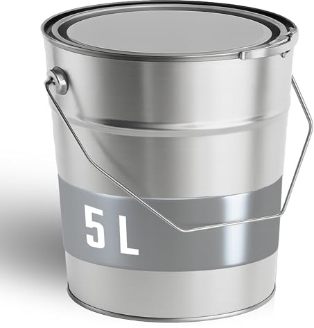 MANADATEC UN-zugelassener Metalleimer 5 L I Weißblech, Gefahrgutgeeignet & Stabil I Mit Deckel, Spannring & Griff I Konische Form I Ideal für Farben, Öle, Harze, Chemikalien, Müll, Lagerung UVM.