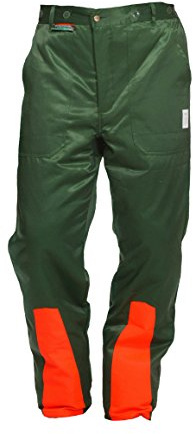 WOODSafe Schnittschutzhose Klasse 1, Forsthose, kwf-geprüft, Bundhose grün/orange mit Hosenträgern, Herren - Waldarbeiterhose mit Schnittschutz Form A