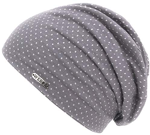 WEROR Herren & Damen Beanie Jersey Mütze Long Slouch WEROR-67.1 (Einheitsgröße, Grau-Weiß)