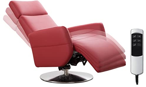 Cavadore TV-Sessel Cobra mit 2 E-Motoren / Elektrischer Fernsehsessel mit Fernbedienung / Relaxfunktion, Liegefunktion / Ergonomie M / Belastbar bis 130 kg / 71 x 110 x 82 / Echtleder Rot