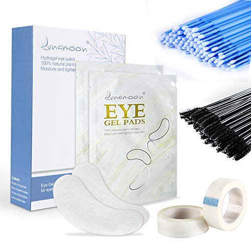50 Paire Patchs Extensions de Cils + 50pcs Brosse à cils + 100pcs Micro Applicateurs Brosses + 2pcs Ruban de Cils, Appliquer pour Extension de cils(set02)
