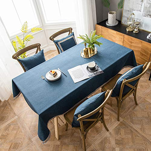AMCER Tischtuch 130x190cm, Stoff Tischwäsche, Wasserabweisend Staubdichte Schimmelbeständig Anti Fading, Für Deko Hochzeit Hotel Restaurant Cafe Gastronomie - Blau