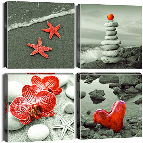Artscope Lienzos Decorativos - Rojo y Gris Imágenes Estilo Nórdico Pintura Prueba de Agua con Marco Listo para Colgar para Sala de Estar Décor Dormitorio Regalo 30x30cm