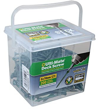 Ulti-Mate D30100 Stick-Fit Deck Screws - 5.0 x 70mm - Tub of 200, Organic Green