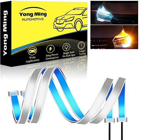 YONGMING Daytime Running Lights 45CM Dual Color White Driving Amber Sequence Running Waterproof Slim Flexible DRL Led Strip Lights Turn Signal Lights For Car Headlight 12V Pack of 2 PCS