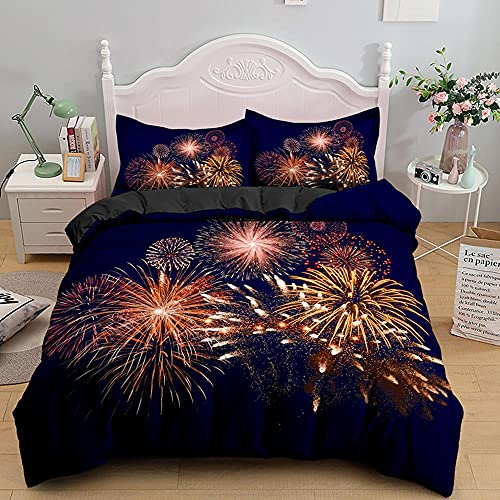 ZMDQD Bettwäsche 135x200 Feuerwerk schwarz Soft Touch Bettbezug Set mit Reißverschluss + 1 Kopfkissenbezug 80x80cm Mikrofaser