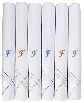 Caruso Italy Herren Monogramm (A-Z) Stickerei 100% reine Baumwolle Taschentuch weiße Basis mit farbigem Rand – 6 Stück