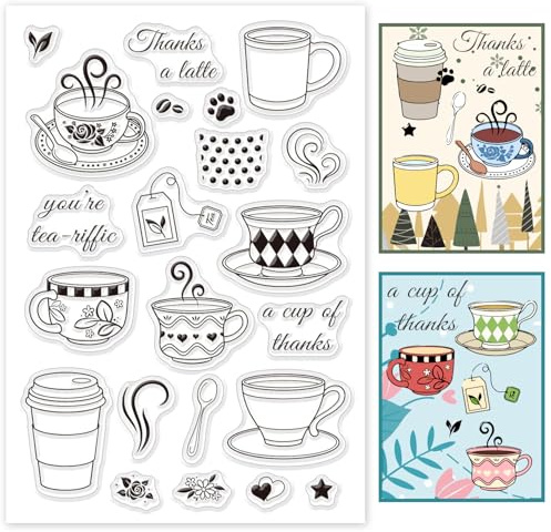GLOBLELAND Tampons Transparents en Silicone Café thé Tampons Clairs de Tasse à thé pour DIY Scrapbooking Cartes Faire Album Photo Décoratif