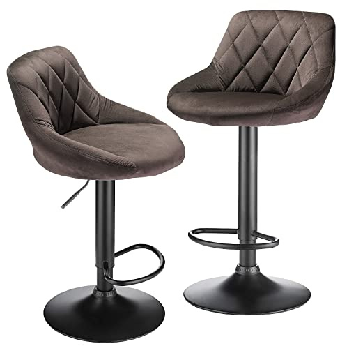 XUANYU 2er Set Barhocker Barstuhl aus Flanell und Verzinkter Edelstahl Hohe-Küchenstühle mit Rückenlehne und 360° Gedreht, 35×50×85 cm (Braun)