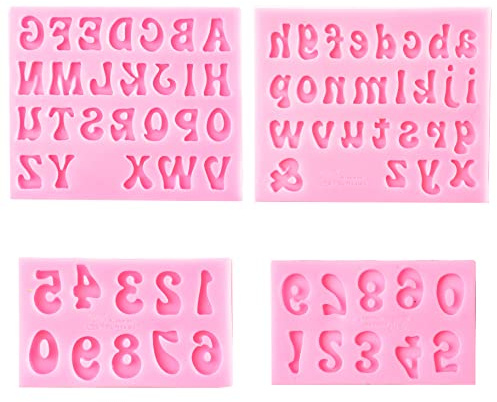 GELIFATLE Silikonformen für Buchstaben und Zahlen, Fondantform, Schokoladenformen, 0–9 Zahlen und 26 Buchstaben, Silikonformen zum Backen von Desserts und Kuchendekoration (4 Stück)