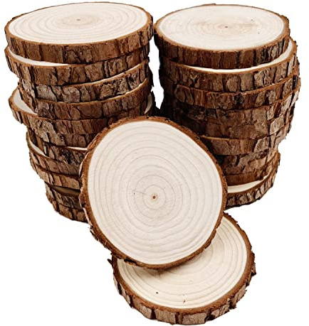 Unlackierte Holzscheiben mit Baumrinde 30 Stück 6cm-7cm Scheibenuntersetzer Holzuntersetzer Bastelset Kreise Basteln Weihnachtsschmuck Basteln mit Rinde für Handwerk rustikale Hochzeit