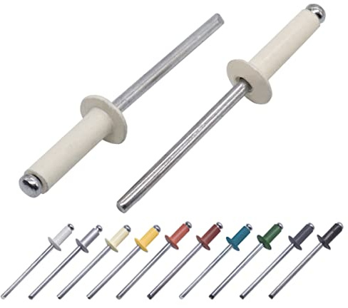 Lot de 80 pièces de rivets aveugles peints 4,0 x 14 mm, tête bombée, DIN 7337, rivet en aluminium et mandrin en acier, rivets pop (80, blanc pur RAL 9010)
