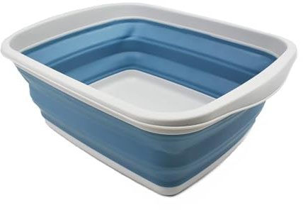 SAMMART Zusammenklappbare Wanne, 10 l, zusammenklappbar, tragbar, platzsparende Kunststoff-Waschwanne (Grau/Stahlblau)