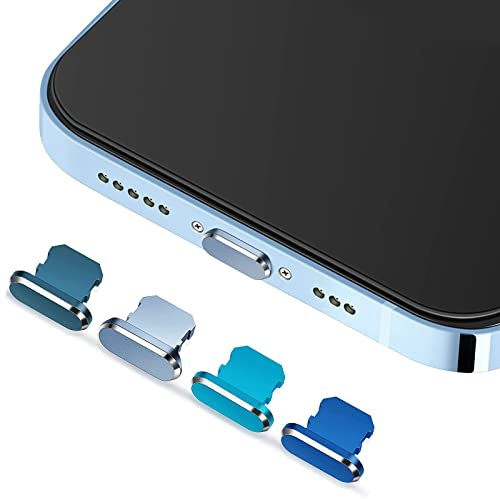4 Pieces Anti Dust Plugs Compatible with iPhone 11/12 Protects Charging | Dust Cover Anti-Dust Plugs Cap,4 Pack Charge Port Plug for Phone 11,12,13,14/11 Pro Max/SE/XR/X/8 Plus/8/7 (Blue Series)