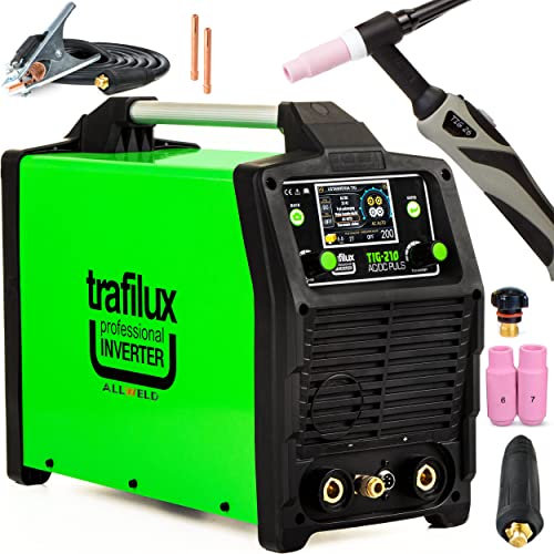 TRAFILUX TIG 210 ACDC PULS Soudeuse à onduleur DC AC MMA 230V 200A Mémoire de réglage l'écran LCD Soudage l'arc HF IGBT PULS, poste souder électrique, Vert, Produit sans kit