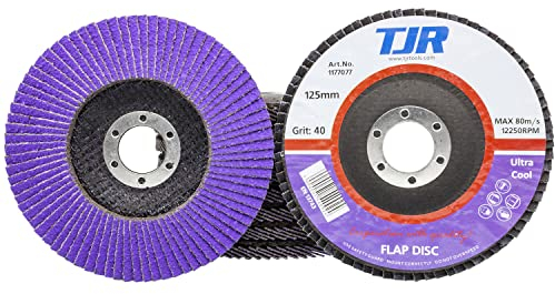 Lot de 10 disques à lamelles abrasives 12,7 cm x 2,2 cm - Profil conique - Pour meulage à froid - Convient pour inox et métal - Marque TJR (Grain 40)