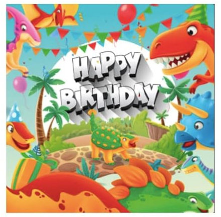 1 Premium Geburtstagskarte für Kinder 14,8x14,8cm - lustige Klappkarte mit Umschlag - happy birthday Karte mit Dinosaurier Grußkarte Kindergeburtstagskarte zum gratulieren