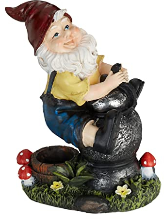 Relaxdays Gnomo da Giardino, con Lanterna, Statua Resistente a Intemperie e Gelo, HxLxP: 15x7,5x10,5 cm, Nano, Colorato, Poliresina