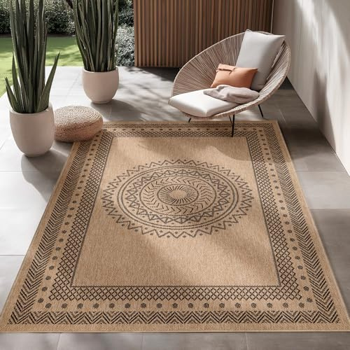 SIMPEX In & Outdoor Läufer Teppich 80x150 cm Wetterfester Flachgewebe Balkon Teppich in Jute-Optik Pflegeleicht für Küche, Flur & Terrasse