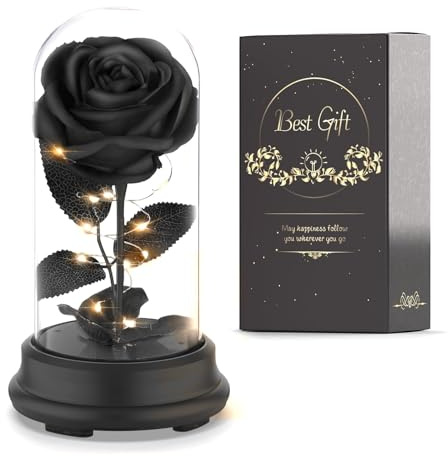 Deluxsa Forever Preserved Black Rose Birthday Gifts for Women,Eternal Flower Gifts for Mom,Wife,Grandma,Light Up Rose Flowers in A Dome,Black Flower Rose Presents for Birthday,Anniversary,Valentines