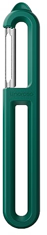 Linoroso Pelapatate Professionale Seghettato di Tipo I con Punta per Pela Patate e Verdura Frutta, Affilato e Liscio, Impugnatura Confortevole - Verde