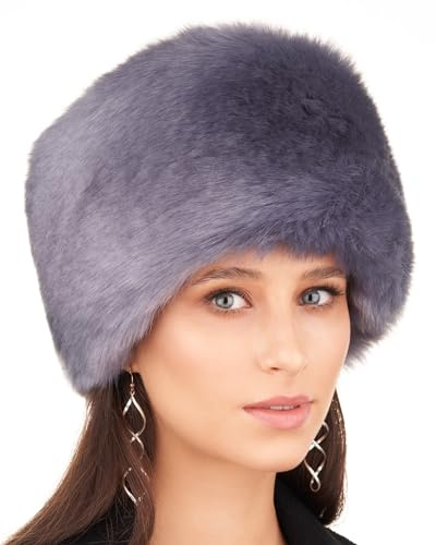 Futrzane Siberian Kosakenmütze - Pelzmütze Damen - Fell Pelz Russische Mütze (M, Stahlblau Siberian)