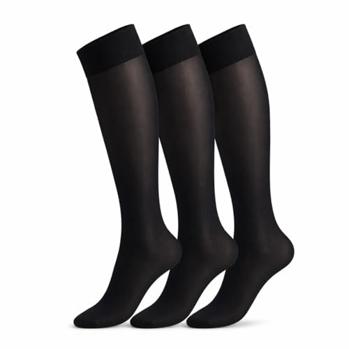 ITRAT® 3 Pairs Women's Pop Socks Knee High Trouser Socks Opaque Nylon Microfiber Girls Trouser Pop Socks Ladies’ Trouser Socks Breathable with Com-fort Top (Black)