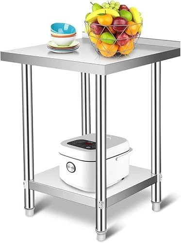 HUOLE Edelstahltisch Arbeitstisch Edelstahl Edelstahltisch Silber Lebensmittel Zubereitungstisch Gewerbliche für Küche Bar Restaurant Mit Aufkantung, für Küche Küchentisch Edelstahl-61x61x90cm