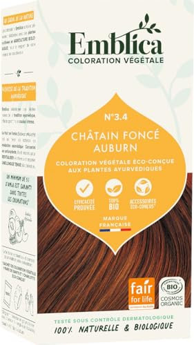 Emblica Coloration végétale biologique pour cheveux | No 3.4 Châtain chaud foncé | Sans conservateurs | Riche en Amla | 100 g