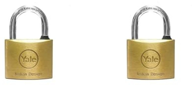 Yale Lucchetto standard in ottone Y1100040080X, larghezza corpo 40 mm, arco in acciaio carbonitrurato da 21 mm, con anello in gomma, fornito con 2 chiavi (Confezione da 2)