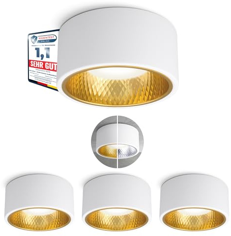 SSC-LUXon 4x OLINO Aufbauleuchte Deckenleuchte weiß wechselbare Front (gold oder silber) - Deckenspot neutralweiß LED GX53 230V