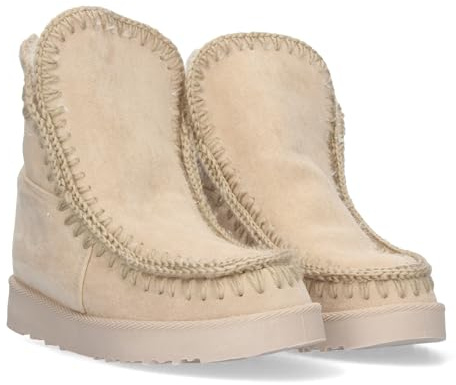 shoes&blues.es 80165-Botin Plano para Mujer, Estilo Australiano, Material Aterciopelado, Forrado de Pelo, de Punta Redonda.. Talla 39 Beige