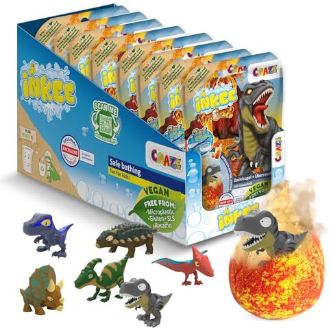 INKEE Surprise Dinorex Set di 8 Bombe da bagno bambini con sorpresa Dinorex, giocattoli per vasca con odore a sorpresa