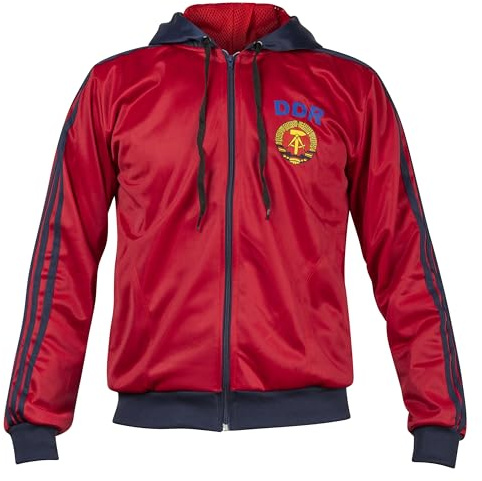 JL Sport Storica giacca sportiva della Germania dell'Est DDR, maglione rosso con cappuccio retro M
