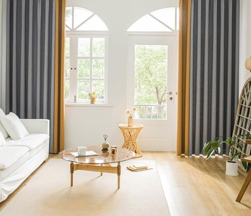 Vorhänge Wohnzimmer Verdunkelnd Chenille mit Ösen, Grau Lila und Hellbraun Gardinen Vorhang Jacquard 2er Set Fenster Verdunklungsvorhang Einfarbiges Patchwork für Schlafzimmer, 244x132 cm (B x H)