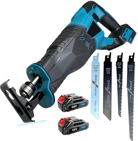 18V Akku Säbelsäge, 0-3500 SPM, Akku Reciprosäge mit 4 Sägeblätter, 2x 3.0AH Akku und Ladegerät,Ideal zum Schneiden von Holz und Metall