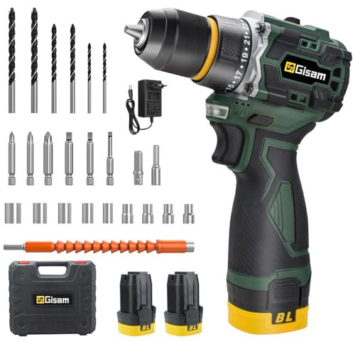 Akkuschrauber, Akku Bohrschrauber Set Mit 2000mah Akku, 25+3 Drehmomentstufen, Max 65 N.M Akku Bohrmaschine, 2-Gang, Led-Licht, 28tlg Zubehöre Set für Haus Garten DIY Projekt (grün)