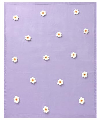 LAWKUL Babydecke mit Blumenmuster weiche Neugeborenen-Decken gestrickte Wickeltücher für Kleinkinder Jungen Mädchen 100x80cm lila