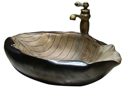 GLigeT Lavabo Vasque à Poser Lavabo de comptoir d'art en céramique, lavabo de Salle de Bains en Forme de Feuille d'art créatif, lavabo d'extérieur personnalisé Lavabo Salle de Bain