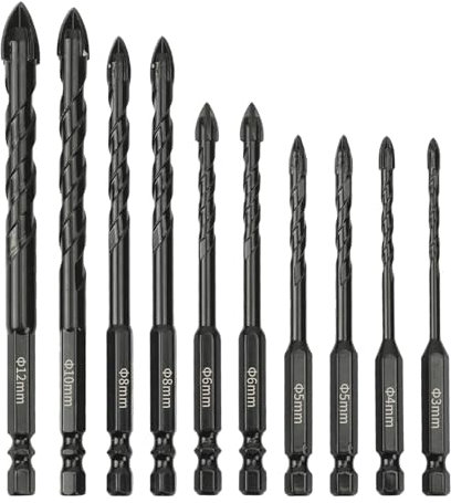 10 Pezzi Punte Trapano per Gres Porcellanato, Vetro, Ceramica - Per Piastrelle, Muro di Mattoni, Cemento, Specchio