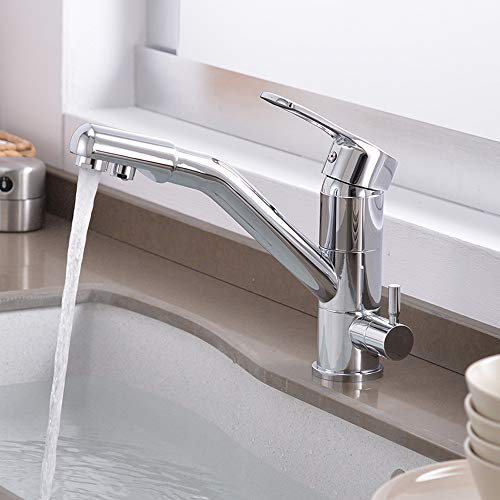 Faucets, Modern Kitchen Faucet,3 Way Kitchen Tap with Filter Water Way, Dual Handle Drinkiwater Taps 3 Way,Stainless Steel Kitchen Mixer Tap 3 Way/Silver/a