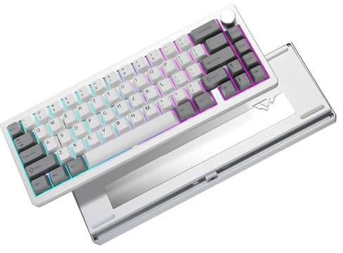 YUNZII AL68 Wireless Mechanical Tastaturen 60%, QMK/VIA Aluminum Tastatur,Hot Swappable Custom Keyboard with Knob, Gasket Structure,RGB Backlit Gaming Keyboard (Silver, Cocoa Cream v2)