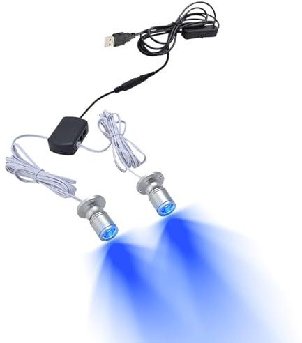 FSLiving Mini Aluminium LED Einbaustrahler, 2 stk Minispot Einbauleuchte mit Transformer, blaues Licht für Schrank, Flur, Galerien, Geschäfte, Schmuckschrank -1 Watts
