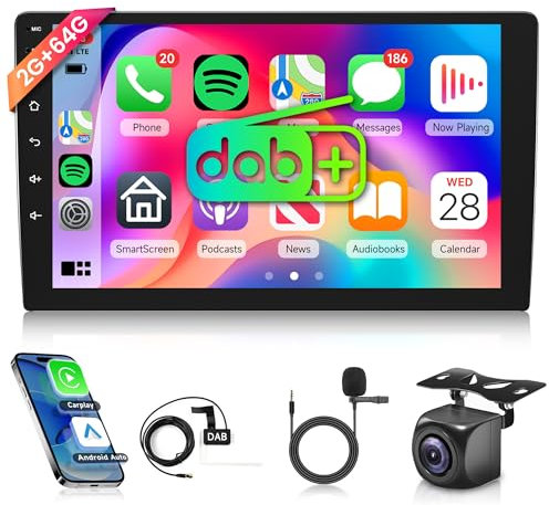 2G+64G Wireless Carplay Android 13 Autoradio 2 Din mit DAB/DAB+ Radio Android Auto GPS Navi WiFi 9 Zoll Autoradio mit Mirror Link Bluetooth FM/RDS Radio HiFi/DVR/OBD Lenkradsteuerung Rückfahrkamera